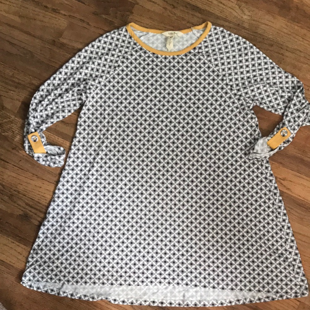 Matilda Jane Gray Patterned Long Sleeve Dress with Yellow Trim